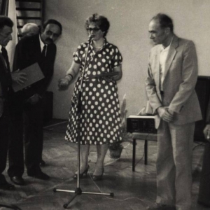 pokaż obrazek - Drugi od prawej Zygmunt Pytlakowski, przy mikrofonie Grażyna Faryńska Naczelnik Gminy Dorohusk- połowa lat 80 -tych. Drugi od lewej Józef Kołtuniuk z Dorohuska.